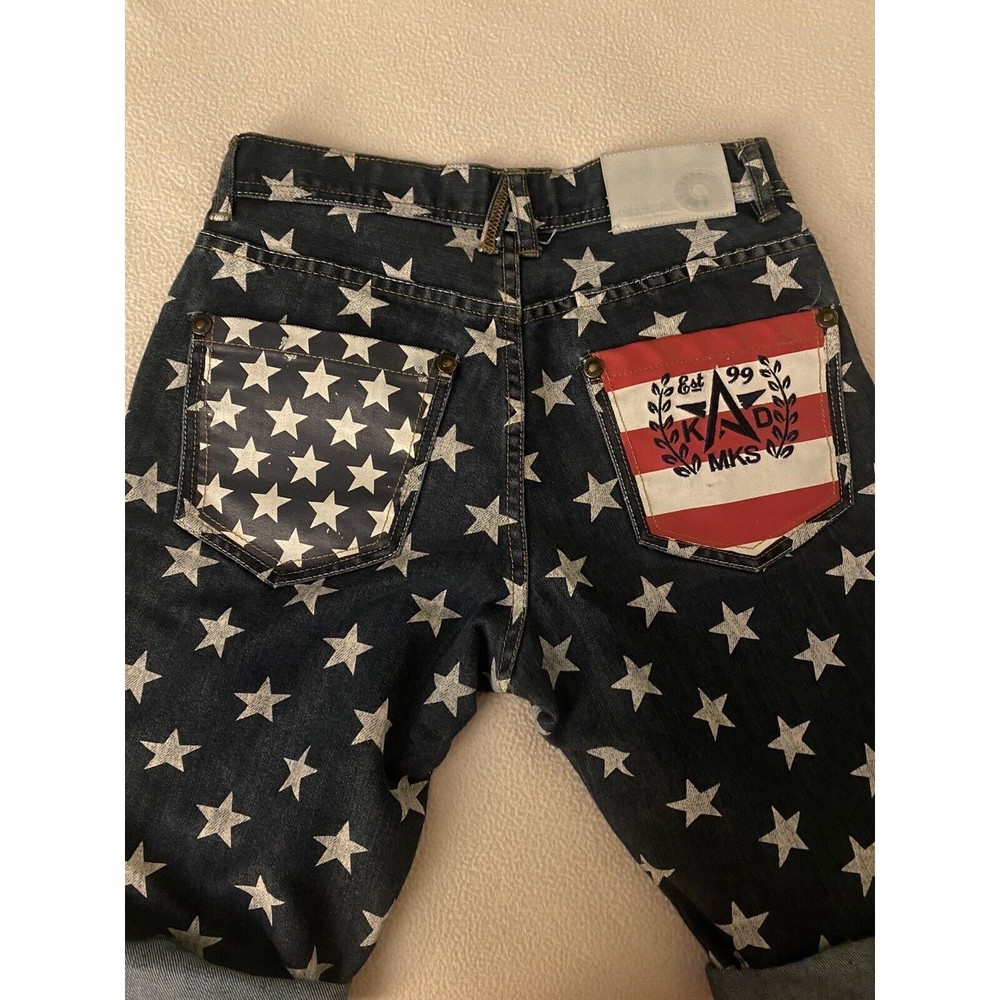 Akademiks Kids Star Print Denim Shorts with Flag Pocket